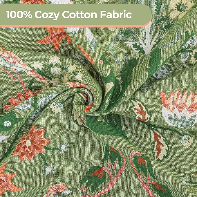 Boho Ultra Soft Throw Blanket 60''x80',100% Cotton Blankets for Couch Bed,Squirrel Farmhouse Home Decor Bed Blankets, All Season Rustic Reversible Bohemian Lightweight Throw for Bed -Light Green ﻿-Ruum Studio Home