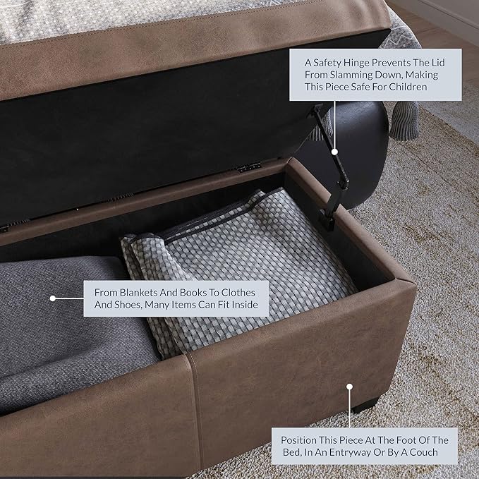 BELLEZE 47 Inch Storage Ottoman, Faux Leather Storage Bench Bedroom Bench with Safety Close Hinge, Ottoman with Storage for Living Room, Entryway, Hallway, Foot Rest, Support 300lbs - Rustic Brown-Ruum Studio Home