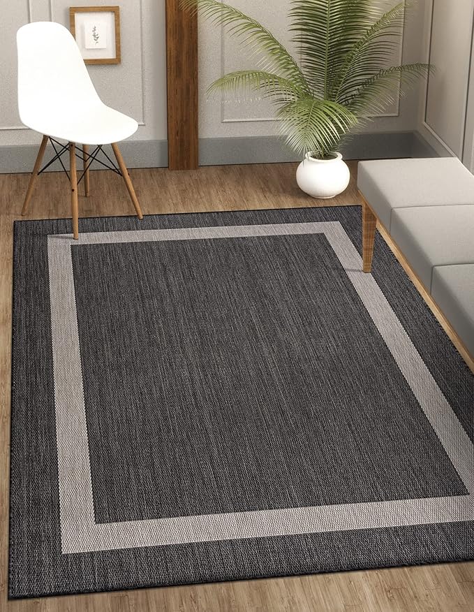 CAMILSON Outdoor Rug 9x12, Large Modern Outside Rugs for Patios Porches Waterproof Durable Washable Non-Shedding, Easy-to-Clean Indoor Outdoor Area Carpet (9 x 12, Bordered - Dark Gray/Light Gray)-Ruum Studio Home