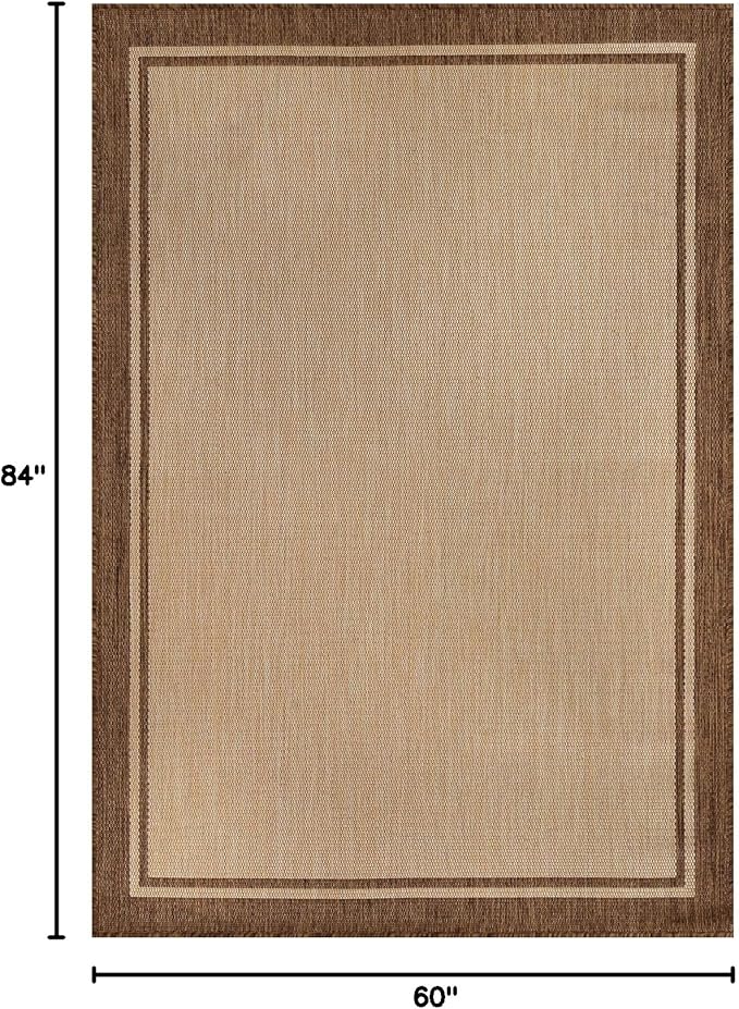 CAMILSON Outdoor Rug 5x7 Bordered Natural Brown Modern Area Rugs for Indoor and Outdoor Patios, Kitchen and Hallway Mats, Washable Porch Deck Outside Carpet (Border Jute, 5 x 7)-Ruum Studio Home
