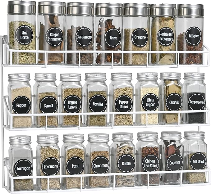 SUFAUY 2 Pack Spice Rack Organizer Wall Mount, 3 Tier Pantry Door Narrow Spice Rack Hanging Metal Shelf for Cupboard, Bathroom Shower Cosmetic, White-Ruum Studio Home