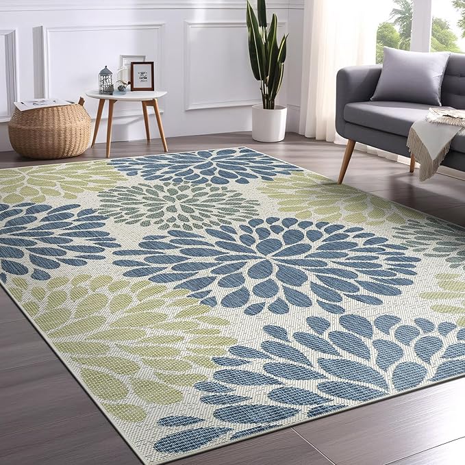 Beverly Rug Outdoor Rug 10x14 Modern Exotic Tropical Leaf Area Rugs for Indoor and Outdoor Patio Deck Porch Garden Water Resistant Washable Outside Carpet (10 x 14 Olive)-Ruum Studio Home