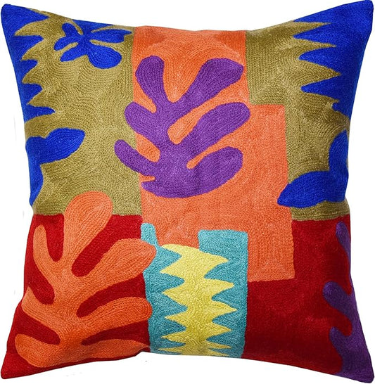 Matisse Decorative Pillow Cover Cutouts Hand Embroidered Abstract Toss Pillows Farmhouse Chair Cushion Contemporary Pillowsham Mid-Century Chair Cushions Wool Size 18x18-Ruum Studio Home