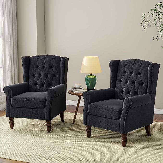 Accent Chair, Upholstered Armchair with Button Tufted High Back & Solid Wood Legs, Comfy Wingback Reading Single Sofa Chair for Small Spaces, Living Room, Bedroom-Blue,1 SEAT-Ruum Studio Home