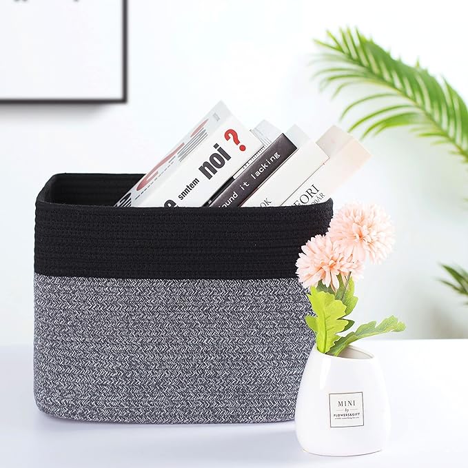 MINTWOOD Design 3-Pack Storage Baskets for Shelves, Playroom and Classroom Storage Basket, Book Basket, Decorative Storage Cube Bins, Woven Closet Organizers, Pantry and Shoe Organizer, Black Grey Mix-Ruum Studio Home