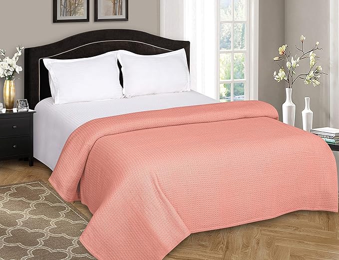 BELIZZI HOME 100% Cotton Bed Blanket, Breathable Bed Blanket Twin Size, Cotton Thermal Blankets Twin, Perfect for Layering Any Bed for All Season, Peach-Ruum Studio Home