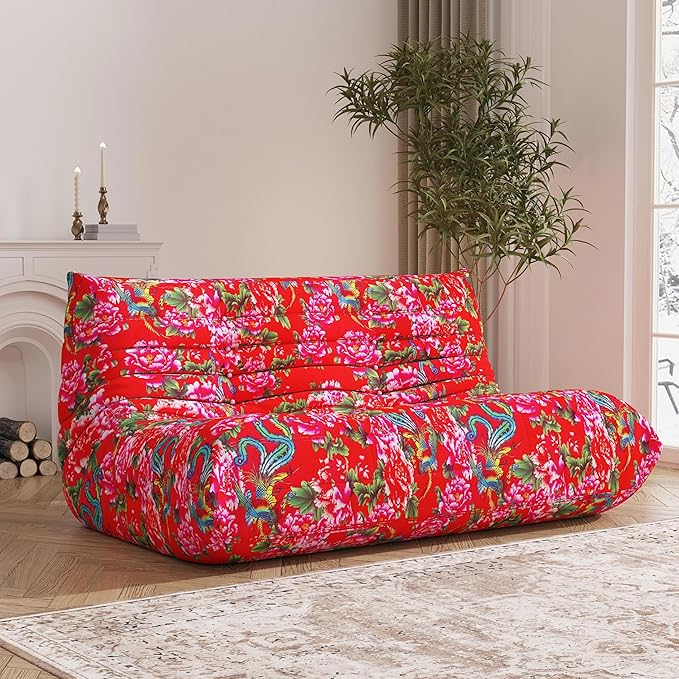 Bean Bag Chair, Loveseat Fireside Chair Bean Bag Sofa Large Bean Bag Chair for Adults, 2 Seater Bean Bag Chairs for Teens with High Density Comfortable Foam, Bean Bag for Living Room, Bedroom (Flower)-Ruum Studio Home