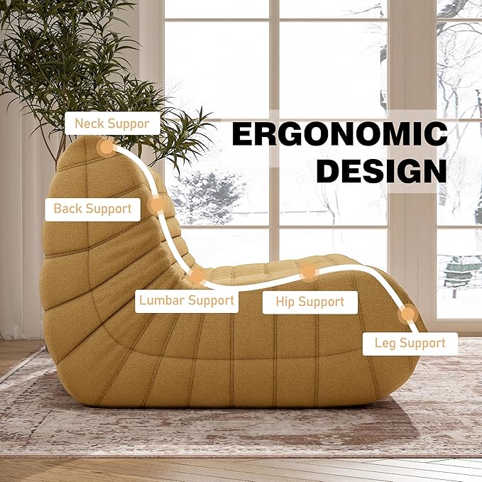 Bean Bag Chair, Loveseat Fireside Chair Bean Bag Sofa Large Bean Bag Chair for Adults, 2 Seater Bean Bag Chairs for Teens with High Density Comfortable Foam, Bean Bag for Living Room, Bedroom (Yellow)-Ruum Studio Home