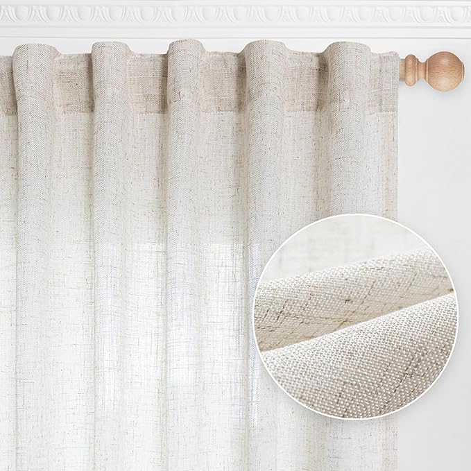 MYSKY HOME Living Room Curtains for Windows, Semi Sheer Linen Curtains Boho Room Decor Sliding Glass Patio Doorways Light Filtering Privacy Protect Soft Texture, 50" x 90", Linen, 2 Panels-Ruum Studio Home