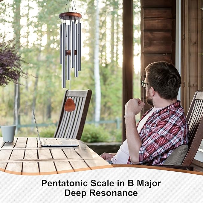 Large Aluminium Wind Chimes 37 Inches to Create a Zen Atmosphere Suitable for Outdoor, Garden, Patio Decoration. Classic Wind Chimes with Wind Catcher Suitable as A Gift for Unisex(Blue Grey)-Ruum Studio Home