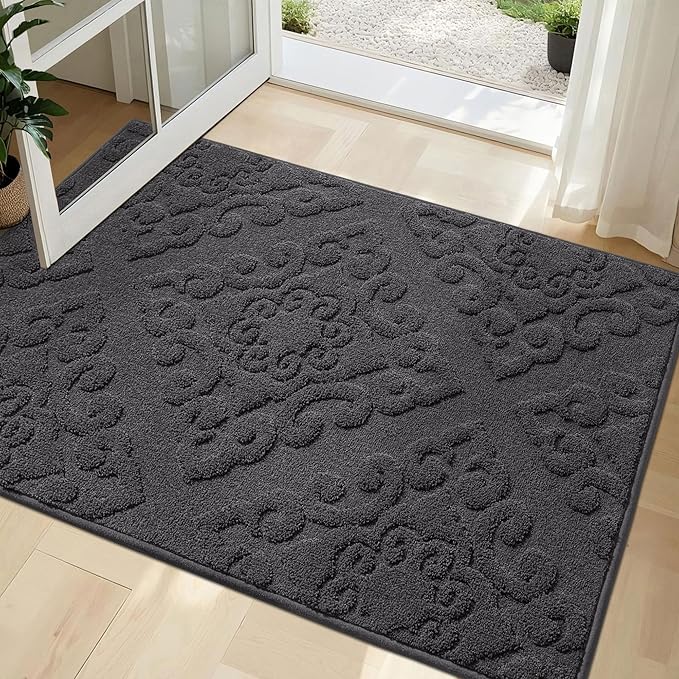 COSY HOMEER-Door-Mat-Non-Slip-Entryway-Rug 32”x48” Absorbent Welcome Mats Washable Dirt Trapper Door Mat Entrance Floor Mats for Front Back Doormats and Wet Shoes,Dark Grey-Ruum Studio Home