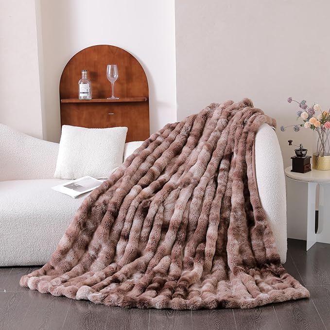 UKELER Plush Furry Throw Blanket Large Super Soft Fluffy Blankets Throws for Bed, Couch, Sofa, Office, Camping Plush Shaggy Faux Fur Blanket 60''x80'' Brown-Ruum Studio Home