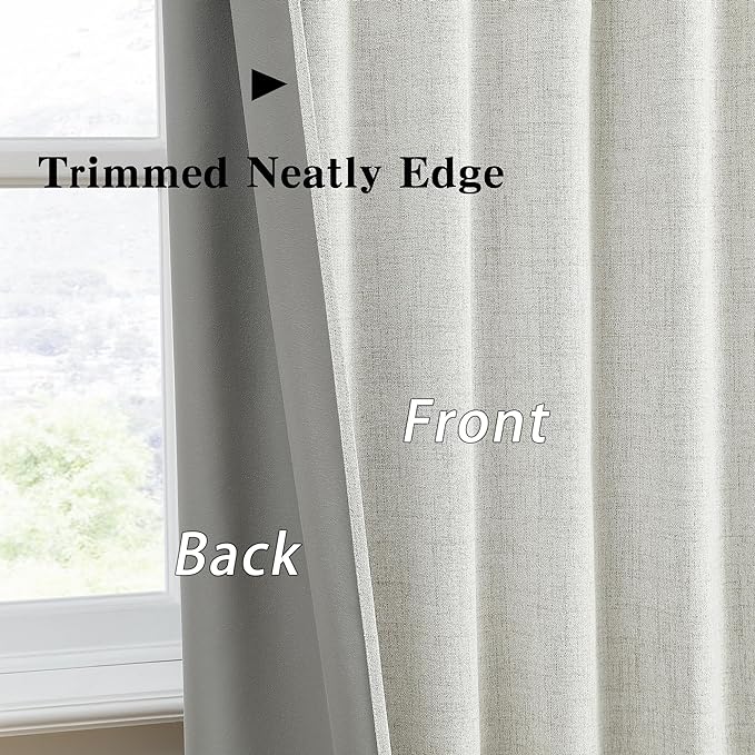 RAIN CITY Linen Blend Blackout Curtains 108 Inch Long 2 Panels Set,Back Tab Track System Curtains for Living Room Floor to Ceiling Length 9 FT Extra Long Light Blocking Pleated Window Drapes,Natural-Ruum Studio Home
