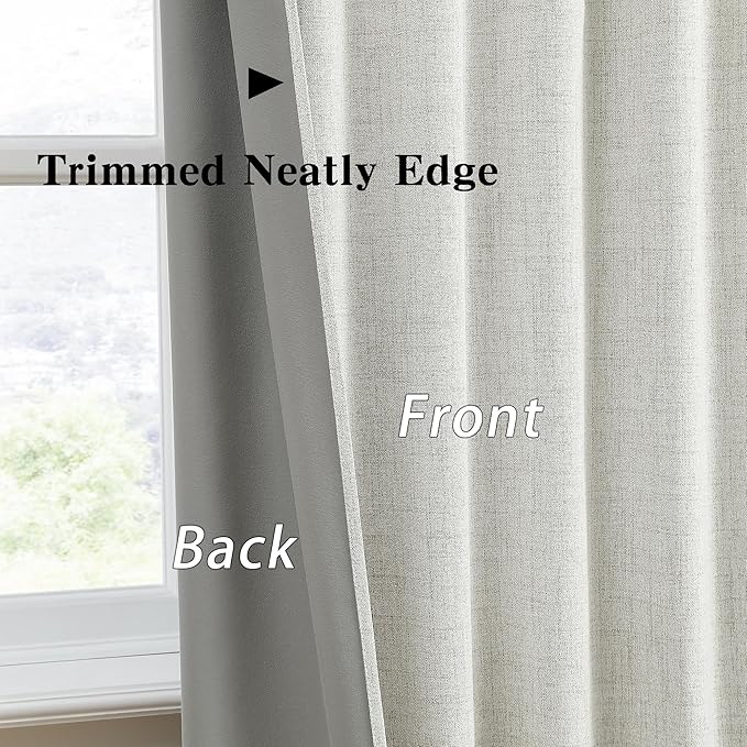 RAIN CITY 132 Inch Blackout Curtains Panels Set,Linen Textured Custom Curtains High Ceiling to Floor Rod Pocket Back Tab Farmhouse Dark Out Window Drapes for Living Room 11ft Length,Natural Cream-Ruum Studio Home