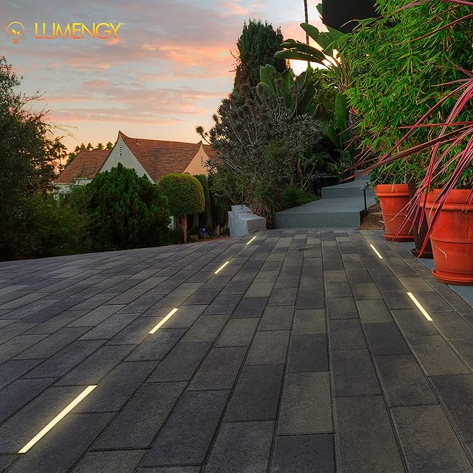 LUMENGY Paver Light Slim 0.5x16 Inch Glare-Free 2700K Warm White, Steel Brick Lighting for Pavers, Walls, Driveway & Pathway Borders, Waterproof IP67, 12V AC/DC Drive-Over Rated-Ruum Studio Home