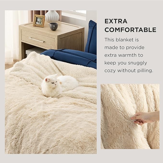 Bedsure GentleSoft Fluffy Beige Blankets Queen Size for Bed, Thick Sherpa Faux Fur Fleece Fuzzy Plush Winter Warm Heavy Soft Queen Blankets, Bedroom Decor Beige Gifts Cozy Gifts for Women Men, 90x90-Ruum Studio Home