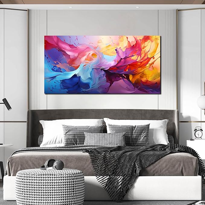 GUGIKA Abstract Wall Art for Living Room, Colorful Canvas Wall Decor for Bedroom, Picture Print, Size 48x24 Inches-Ruum Studio Home