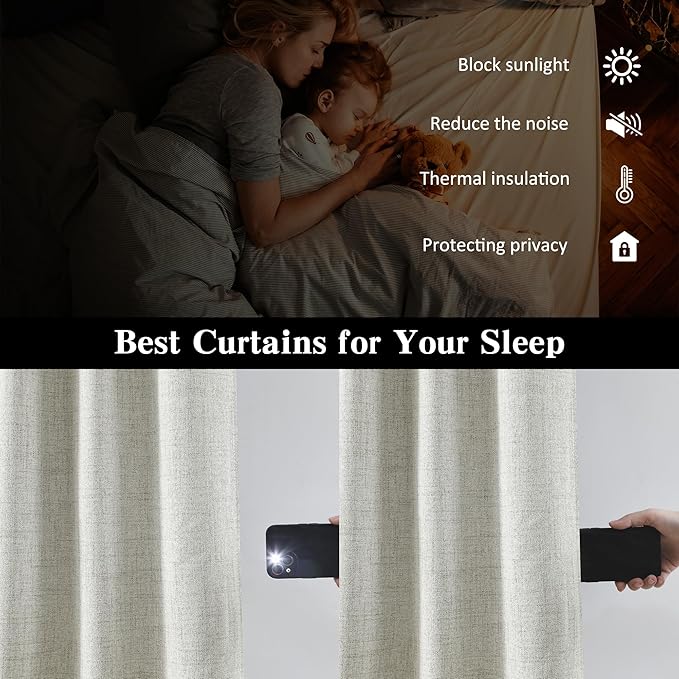 RAIN CITY Extra Wide Linen Blackout Curtains for Track System,Back Tab 70 Inch Wide Pleaetd Drapes with Hooks 2 Panels Modern Farmhouse Room Divider Curtains for Patio Sliding Door Living Room 96L-Ruum Studio Home