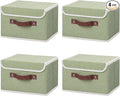ANMINY 4PCS Storage Bins with Lid PU Leather Handles Storage Boxes PP Plastic Board Decorative Foldable Lidded Cotton Linen Fabric Home Cubes Baskets Closet Organizer Containers - Green, Small Size-Ruum Studio Home