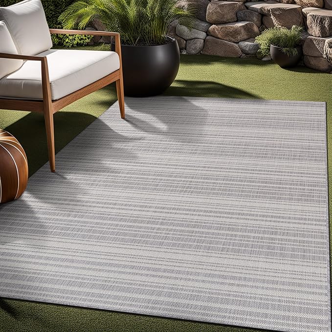 Stripe Outdoor Rug 9x12 Washable Outside Carpet for Indoor Patio Porch Waterproof Easy Cleaning Non Shedding Area Rugs Gray 9 x 12-Ruum Studio Home