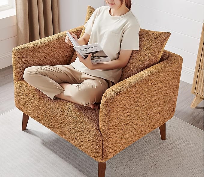 Oversized Accent Chair Modern Boucle Armchair for Living Room Sets of 2 - 37" Wide & Cozy Reading Accent Chair with Solid Wood Legs, Curry Upholstered Lounge Chair for Bedroom & Office (Easy Assembly)-Ruum Studio Home