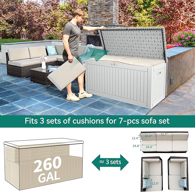 YITAHOME 260 Gallon Extra Large Deck Box, Double-Wall Resin Outdoor Storage Box with Flexible Divider for Patio Cushions Pool Supplies Garden Tools, 1000lbs Load Capacity, Lockable&Waterproof (White)-Ruum Studio Home