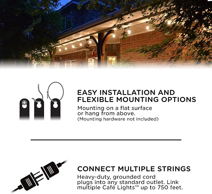 Enbrighten LED Outdoor String Lights 24ft Soft Warm White Patio Lights with Ultra-Durable Shatterproof and Waterproof Acrylic Bulbs for Balcony, Backyard, Porch, Gazebo, Deck, Party and Market, 35629-Ruum Studio Home