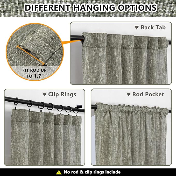 MYSKY HOME Living Room Curtains 84 Inches Long Semi Sheer Light Filtering Privacy Drapes Linen Look Textured Boho Home Decor, Backdrop Curtain for Parties, 50" x 84", Olive Green, 2 Panels-Ruum Studio Home