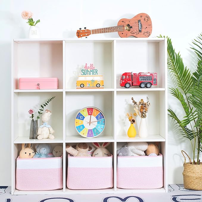 MINTWOOD Design 3-Pack Storage Baskets for Shelves, Decorative Baskets for Organizing, Woven Baskets for Storage, Book Basket, Cube Organizer, Cube Storage Bin Box, Closet Organizers, Light Pink-Ruum Studio Home