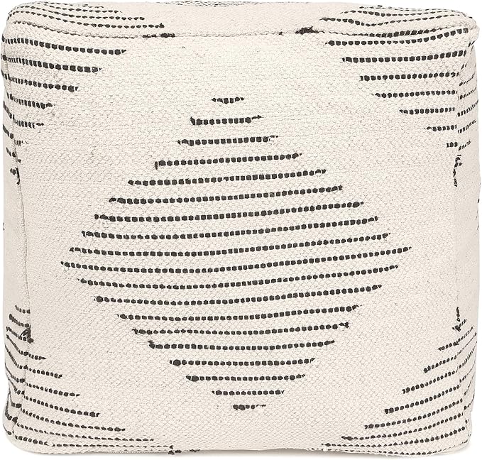 REDEARTH · Tufted Pouf Ottoman with Filler Textured Storage Cube Bean Bag Pouffe Footrest for Living Room, Bedroom, Nursery, Kidsroom; 100% Cotton (17.5"X17.5"X17.5", Loom Story 3 Natural Black)-Ruum Studio Home