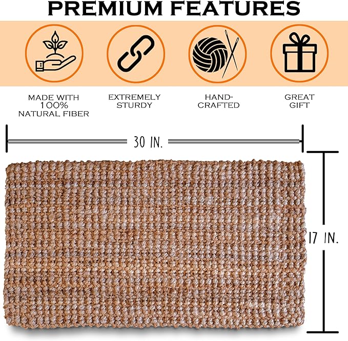 Jute Doormat 30x17 Inch, Jute Entryway Rug, Braided Doormat, Natural Woven Welcome Mat-Ruum Studio Home