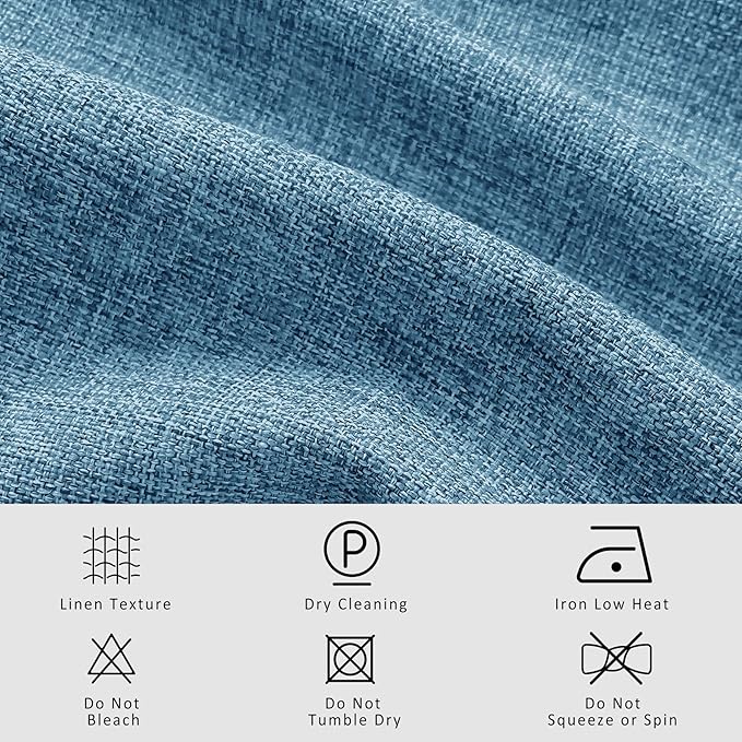 Macochico Blue 100% Blackout Linen Curtains 96 Inches Long Pinch Pleated Curtains for Bedroom Living Room Nursery Farmhouse Insulated Sound Reducing Drapery with Tieback 84”Wx96”L 1 Panel-Ruum Studio Home