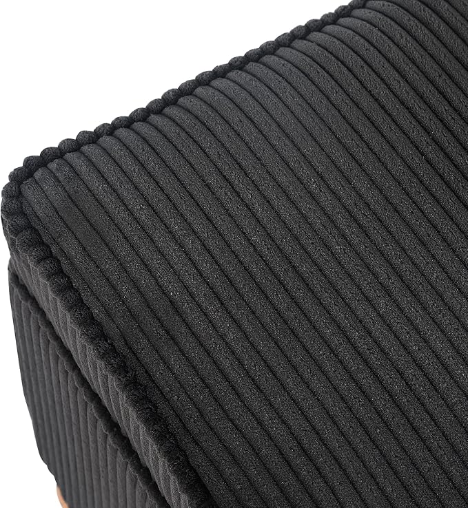 Adeco 17 Inch High Striped Flannel Black Cube Ottoman Storage, 3D Embossed Velvet Chair Foot Stools, Upholstered Vanity Stool with Hinged Lid, Solid Round Wood Legs-Ruum Studio Home