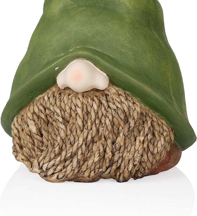 Alpine Corporation - 10" Tall Outdoor Garden Gnome Decor - Gnome Head with Rope Beard and Flower on Green Hat – Durable Lawn Scupture, Ideal for Patio, Deck, & Yard-Ruum Studio Home