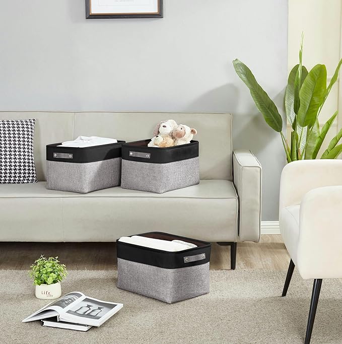DECOMOMO Storage Baskets for Shelves - Fabric Closet Organizers and Storage Bins, Perfect Baskets for Organizing Closet Toys Nursery (Grey and Black, Large - 3 Pack)-Ruum Studio Home