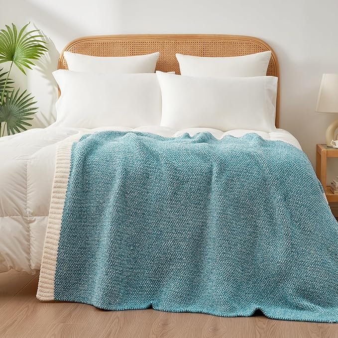 Snuggle Sac Teal Throw Blankets for Couch, Super Soft Warm Blankets Cozy Knit Fuzzy Plush Lightweight Throws for Sofa, Bed, Living Room, Heather Teal, 50x60 inches-Ruum Studio Home