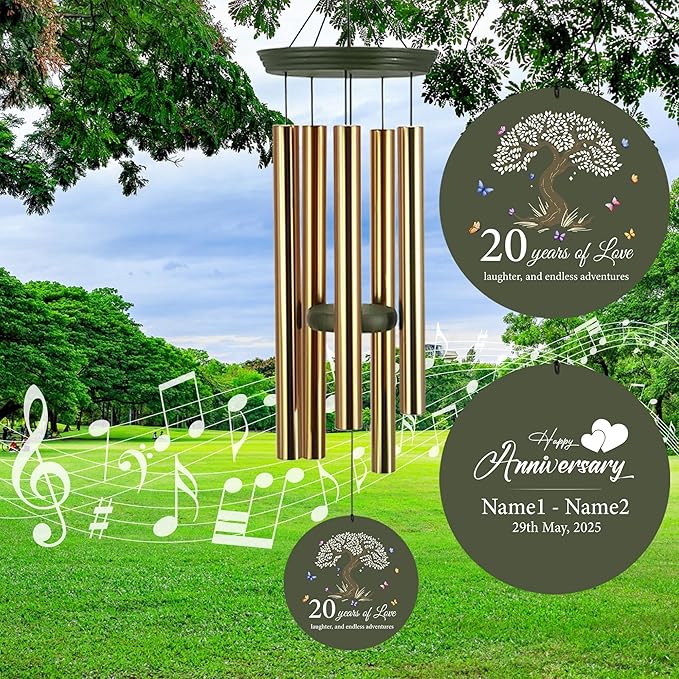 ASTARIN 20th Wind Chimes for Couple, Personalized Wind Chimes for Anniversary, Couple Gifts for Keepsake, Deep Tone Windchime Romantic Gift for Women Men-Ruum Studio Home