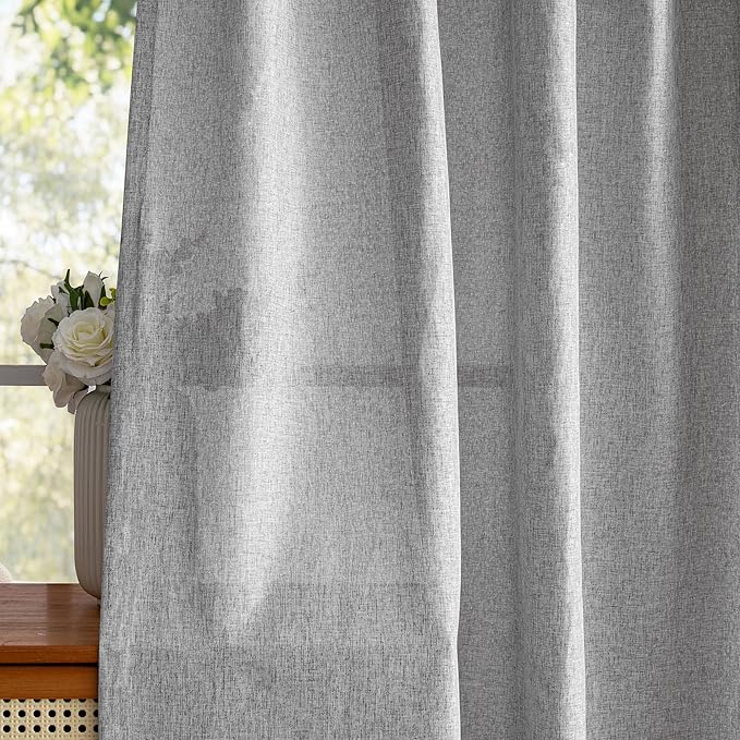 MYSKY HOME 95 Inch Sliding Door Curtains Farmhouse Light Filtering Privacy Curtain Drapes for Patio Door Living Room, Linen Look Texture Fabric Soft Bohemian Draperies, 50x95, Dove Grey, 2 Panels-Ruum Studio Home