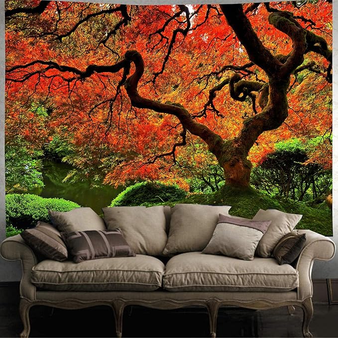 FENDROM Lakeside Red Tree Print Tapestry Nature Old tree Wall Hanging Decorative Psychedelic Scenic Tree Headboard Bedspread Tapestries for Bedroom Living Room Decor-Ruum Studio Home