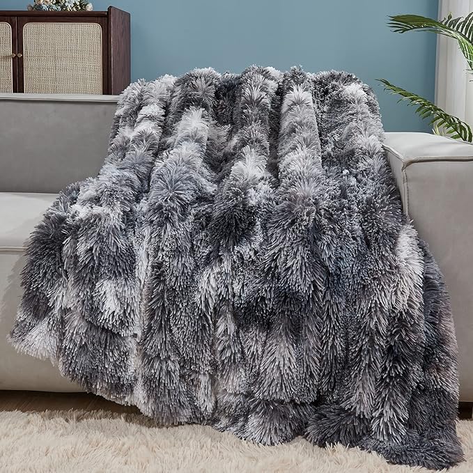 GONAAP Fuzzy Faux Fur Throw Blanket Tie-dye Marble Black Super Soft Cozy Plush Fuzzy Shaggy Blanket for Couch Sofa Bed (Tie-dye Marble Black, Throw(50"x60"))-Ruum Studio Home