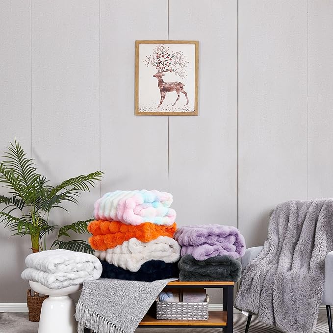DREAMNINE Large Soft Thick Fuzzy Bubble Faux Rabbit Fur Blanket Full Size 70" x 80",Double Sided Comfy Plush Warm Shaggy Fluffy Blankets, Luxury Big Cozy Cute Textured Furry Blanket for Bed, Navy Blue-Ruum Studio Home