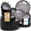 Stoneware dinnerware set 8 persons 24 pcs - Dishwasher, microwave and scratch resistant - Bowl and plate set 8 persons modern - Dinner service Pure Living black in gray…-Ruum Studio Home