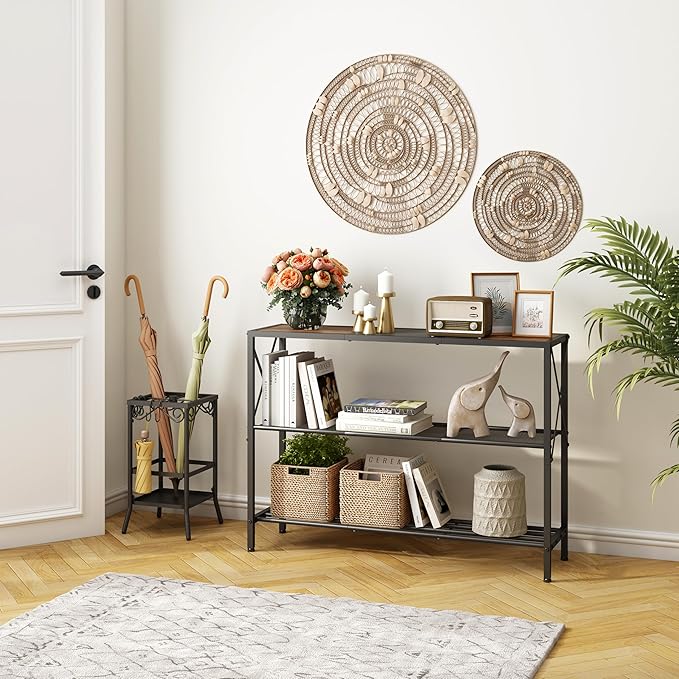 Hoctieon Industrial Console Table, 3 Tier Entryway Table, Hallway Table, Narrow Sofa Table with Shelves, Entrance Table for Entryway, Rustic Brown&Black-Ruum Studio Home