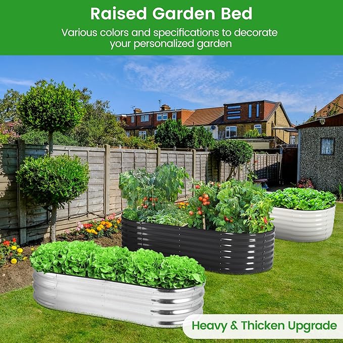 2 Pcs 4.5x2x1ft Oval Raised Garden Bed, Galvanized Raised Beds,Open-Ended Base Metal Raised Planter Beds,Planter Raised Boxes for Vegetables, Flowers,Tool-Free Asse,Rubber Edge-Ruum Studio Home