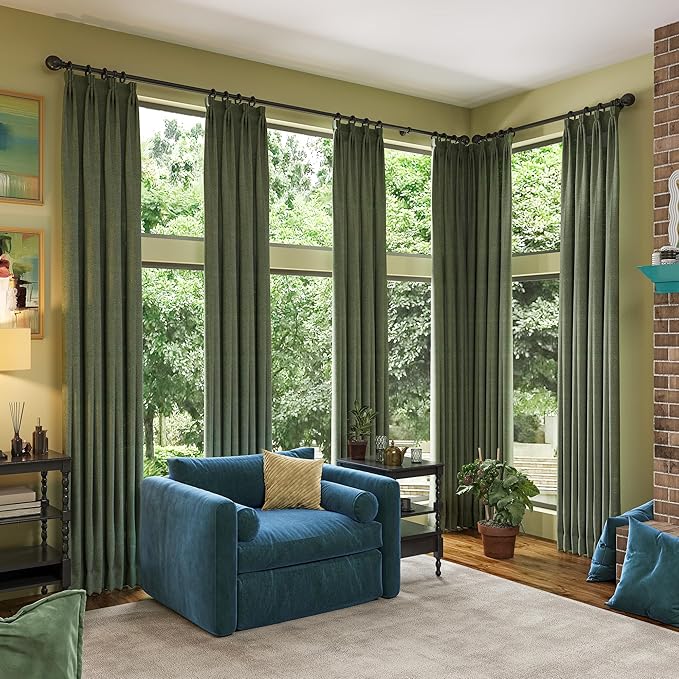 RAIN CITY 90 Inch Long Linen Blackout Curtains 2 Panels Set, Back Tab Pinch Pleated with Hooks, Thermal Insulated Modern Neutral Decor Window Curtain Drapes for Bedroom,- Loden/Olive Forest W50 x L90-Ruum Studio Home