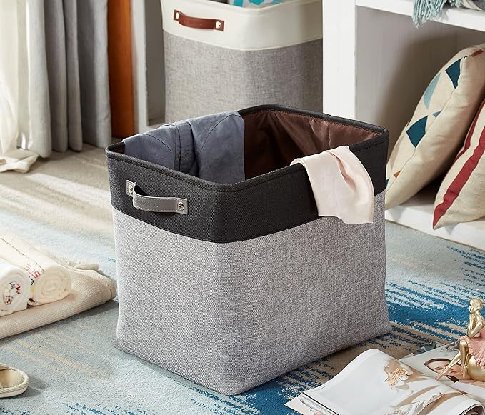 DECOMOMO Extra Large Storage Baskets 54.5L Fabric Storage Bins for Organizing Linen Closet, Toys, Nursery (Grey and Black, XXXL - 3 pack)-Ruum Studio Home