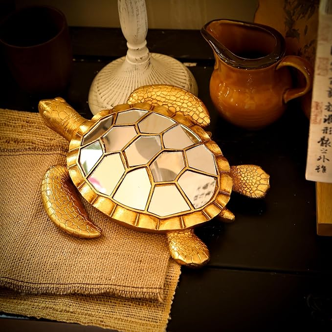 Vintage Wall Sculpture Animals Turtle Mirrors - Gold Resin Glass Wall Decor, Perfect for Victorian and European Themed Homes-Ruum Studio Home