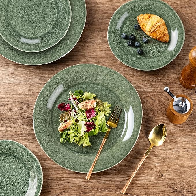 AmorArc Ceramic Dinnerware Sets, Handmade Stoneware Reactive Glaze Plates and Bowls Set, Scratch Resistant | Dishwasher & Microwave Safe Dishes Set, Service for 4 (12pc)-Ruum Studio Home