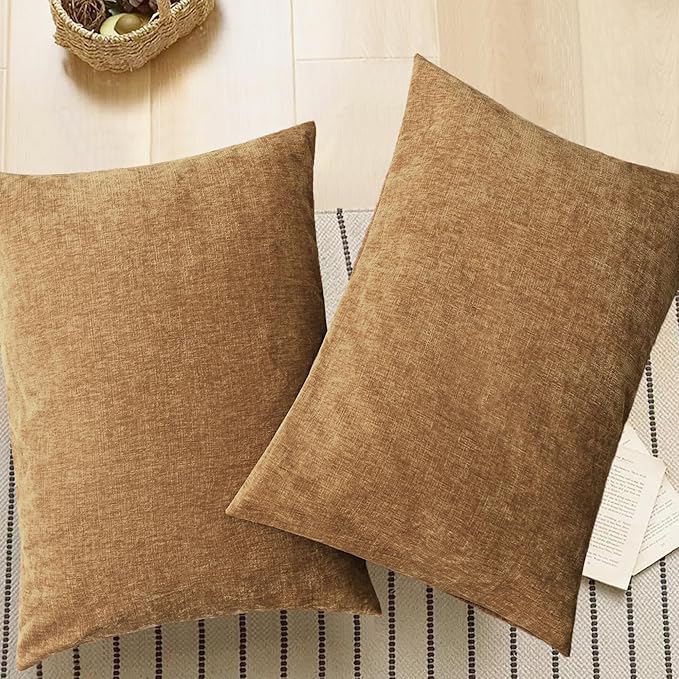 CaliTime Throw Pillow Covers Decorative 20 X 26 Inches Pack of 2 Cozy Chenille Standard Pillow Shams Cases for Couch Sofa Bed Living Room Home Apricot Brown-Ruum Studio Home