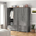 Brafab Armoire Wardrobe Closet with 2 Modern Doors, 71" Tall Freestanding Closet Wardrobe Cabinet with Drawers and Hanging Rail, Light Wooden Storage Cabinet with Shelve for Bedroom (Grey, 4 Doors)-Ruum Studio Home